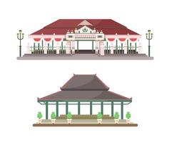 Keraton Yogyakarta Indonesia Traditional Building Set Illustration vector