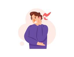 illustration of a man with red and swollen ears. earache. Otalgia symptoms. ear infection. pain in the inside or outside of the ear. health problems and disorders. flat style character illustration vector