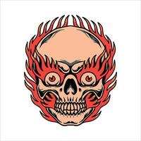 burning skull tattoo design vector