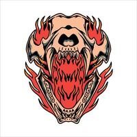 flaming tiger skull tattoo design vector