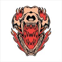 flaming tiger skull tattoo design vector