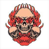 flaming skulls tattoo design vector