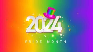 2024 LGBTQ Pride Month. Pride text label on blurred rainbow background. Human rights or diversity concept. LGBT event banner design template. vector