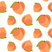 A pattern of whole colored peaches. Delicate colors, detailed texture, realistic shading of fruits with leaves. illustration in a pair. Colored delicate fruits seamless pattern vector