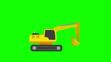 Excavator, Backhoe digging, Construction machinery, tractor construction machinery orange color, heavy machinery, on green screen video