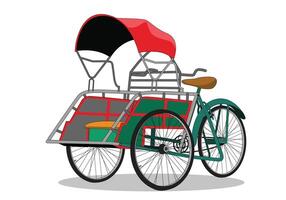 Rickshaw becak surabaya east java. tricycle vehicle. Isolated on white background. vector