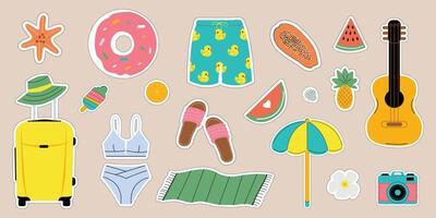 Summer set of stickers.Bright summer icons for scrapbooking. Collection of elements for summer holidays. vector