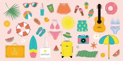 verano conjunto para pegatinas, álbum de recortes iconos, señales, pancartas brillante verano póster. elementos de el colección para verano vacaciones. vector