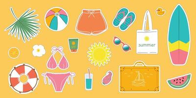 verano conjunto de pegatinas.brillante verano íconos para álbum de recortes colección de elementos para verano vacaciones. vector