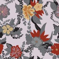 a floral pattern with red, yellow and gray flowers vector