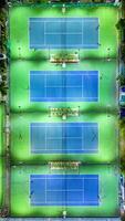 Aerial timelapse of outdoor tennis courts during evening matches. video