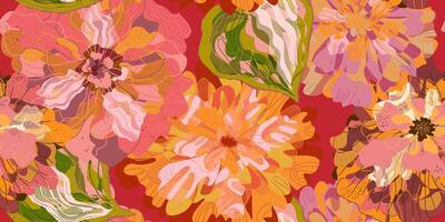 a colorful floral pattern on a red background vector