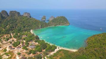 Aerial view of the turquoise bay on Koh Phi Phi Island, Thailand. video