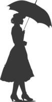 silhouette independent russian women wearing sarafan with umbrella black color only vector