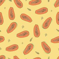 Seamless pattern with papaya fruit. Bright colorful fruits on a beige background. Half a fruit. Tropical and exotic. Fashionable template for design. . vector