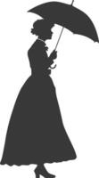 silhouette independent russian women wearing sarafan with umbrella black color only vector