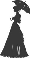 silhouette independent russian women wearing sarafan with umbrella black color only vector