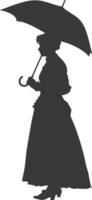 silhouette independent russian women wearing sarafan with umbrella black color only vector