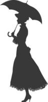 silhouette independent russian women wearing sarafan with umbrella black color only vector