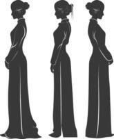 silhouette independent vietnamese women wearing ao dai black color only vector