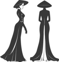 silhouette independent vietnamese women wearing ao dai black color only vector