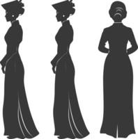 silhouette independent vietnamese women wearing ao dai black color only vector