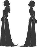 silhouette independent vietnamese women wearing ao dai black color only vector