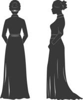 silhouette independent vietnamese women wearing ao dai black color only vector