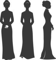 silhouette independent vietnamese women wearing ao dai black color only vector