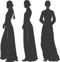 silhouette independent vietnamese women wearing ao dai black color only vector