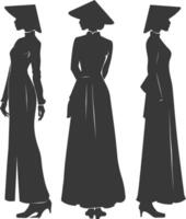 silhouette independent vietnamese women wearing ao dai black color only vector