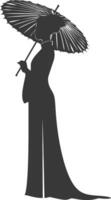 silhouette independent vietnamese women wearing ao dai with umbrella black color only vector