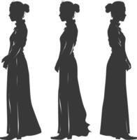 silhouette independent vietnamese women wearing ao dai black color only vector