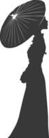 silhouette independent vietnamese women wearing ao dai with umbrella black color only vector