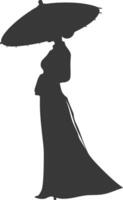 silueta independiente vietnamita mujer vistiendo ao dai con paraguas negro color solamente vector
