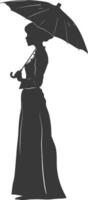 silhouette independent vietnamese women wearing ao dai with umbrella black color only vector