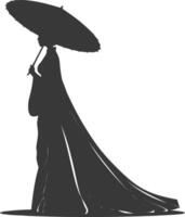 silhouette independent vietnamese women wearing ao dai with umbrella black color only vector