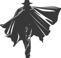 silueta misterioso hombre en un capa negro color solamente vector
