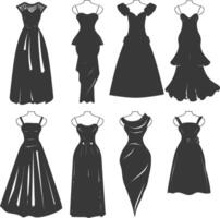 silueta mujer vestidos negro color solamente vector