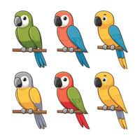 Set of Cute Parrot cartoon collection, isolated on white background vector