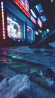 noite cidade rua brilhando com néon luzes video