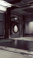 interno futuristico del corridoio dell'astronave con la luce video