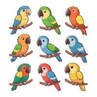 Set of Cute Parrot cartoon collection, isolated on white background vector