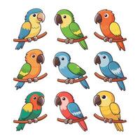 Set of Cute Parrot cartoon collection, isolated on white background vector