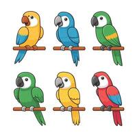 Set of Cute Parrot cartoon collection, isolated on white background vector