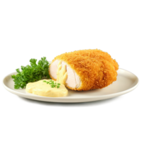 pollo kiev impanato pollo Seno erba burro Riempimento d'oro Marrone prezzemolo rametto culinario e cibo png