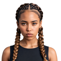 Young multiethnic woman with braided bangs and septum ring attractive face glaring eyes pouting mouth. Essence of diverse femininity. png