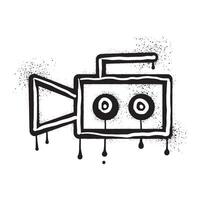 Movie camera with black spray paint graffiti art vector