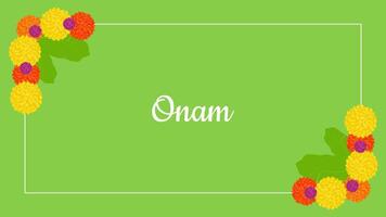 Onam Indian Festival Kerala State. Frame decorated flowers. Happy Onam holiday. Poster Banner Design. illustration. vector