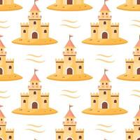 Summer sand castle seamless pattern. Sand castle in a colorful pattern on a white background. vector